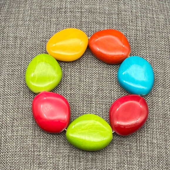 Colorful Chunky Beaded Bracelet Large Organic Beads Stretch Multicolor - Picture 2 of 4